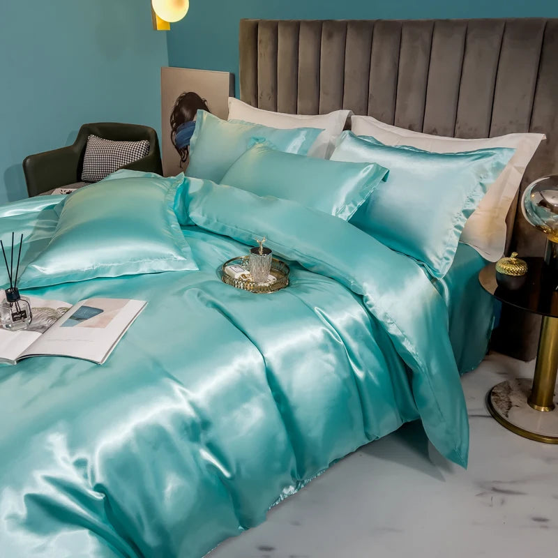 Luxury solid silk bedding set with duvet cover, bedsheet, and rayon satin pillowcases from ๐๐ ๐๐๐ ๐น๐๐๐๐ ๐ป๐๏ฟฝ