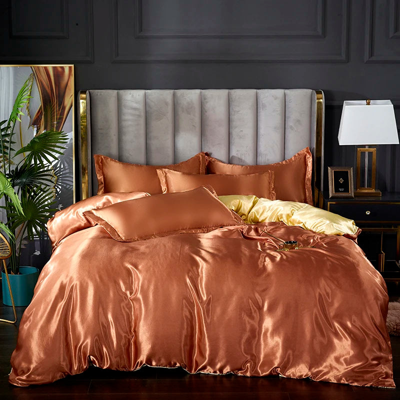 Silky satin duvet cover set with three pieces from 𝕄𝕔 𝕋𝕙𝕖 𝔹𝕝𝕒𝕔𝕜 𝔻𝕚𝕒𝕞𝕠�