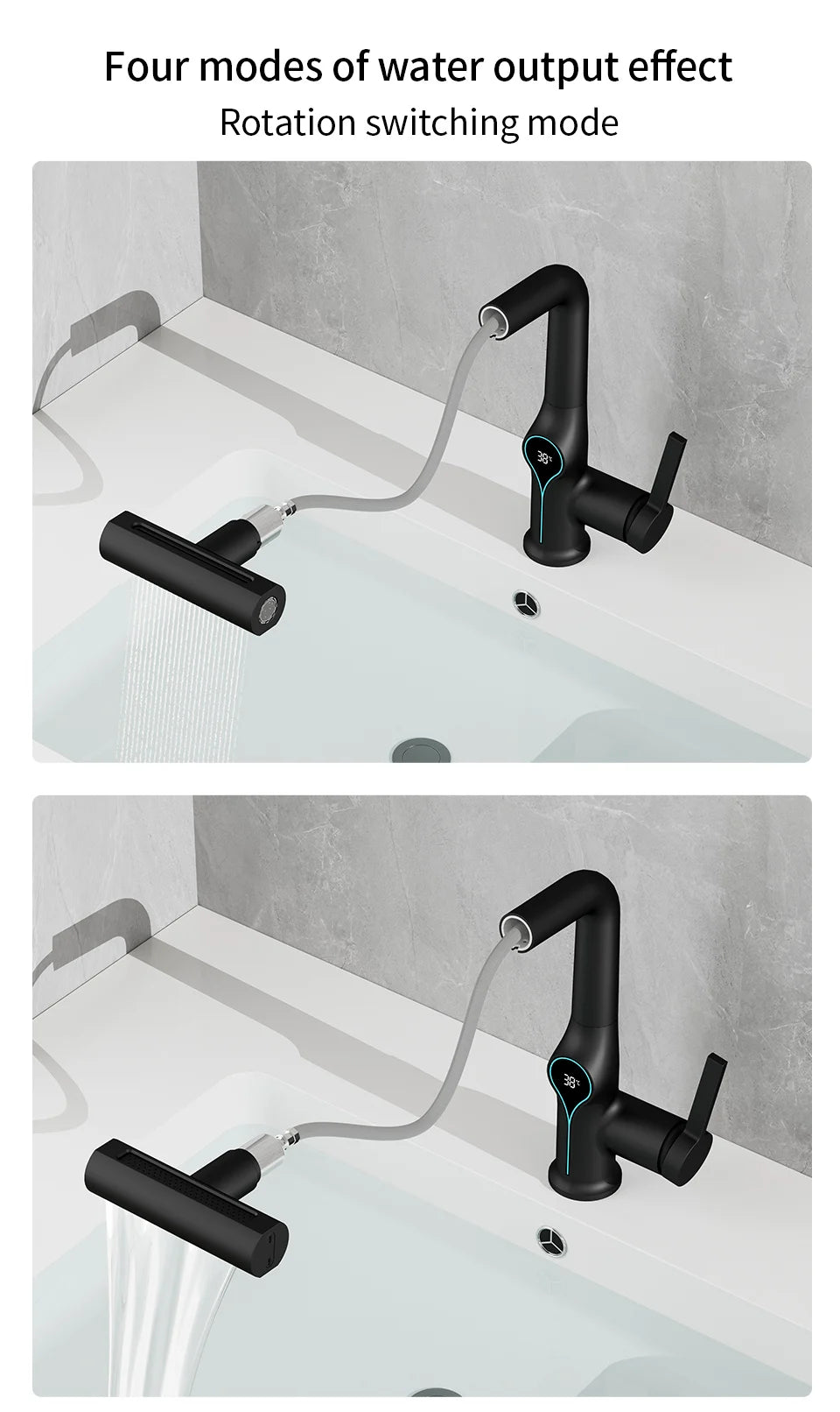 Waterfall basin bath faucet with digital temperature display, lift-up stream sprayer, hot and cold water mixer, by ๐๐ ๐๐๐ ๐น๐๐๐๐ ๐ป