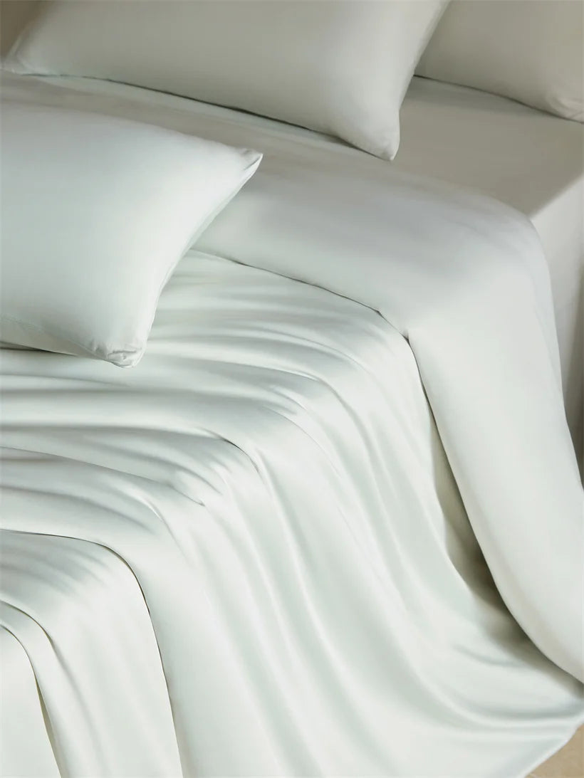 MC Collection 100% Mulberry Silk Bedding Set in luxurious silk, showcasing soft, smooth fabric and elegant bedding design.