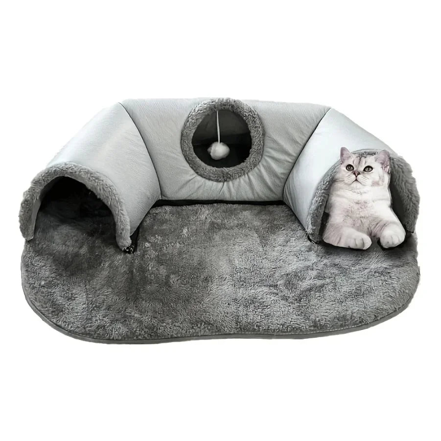 MC THE BLACK DIAMOND Cozy Cat Tunnel Bed and Play Mat for small animals, featuring soft fabric and tunnel design for comfort and play.