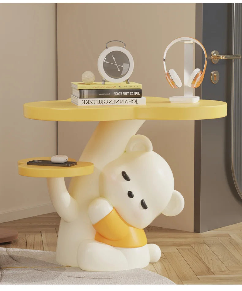 Cartoon Bear Statue Sofa Side Table Living Room Coffee Table Kawaii Room Decor Furniture Children&