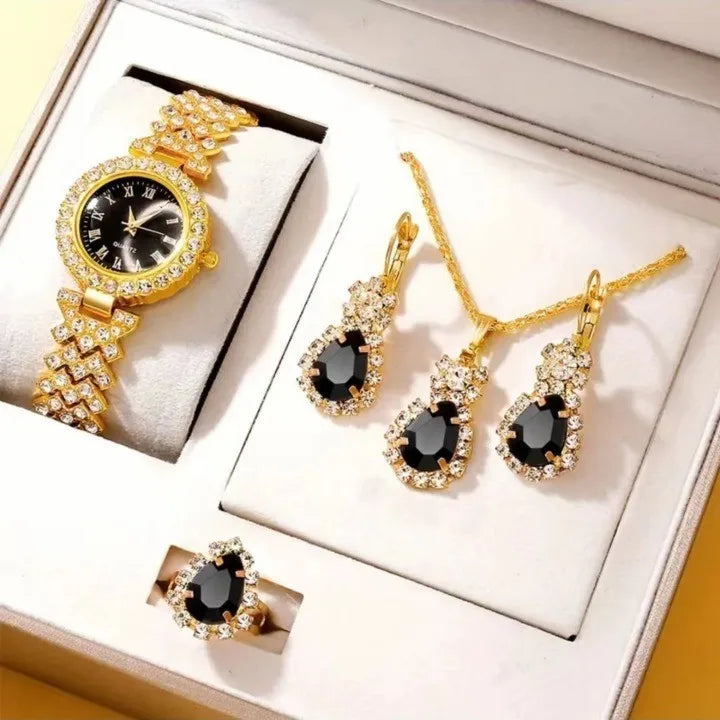 Fashionable women's quartz watch set by MC THE BLACK DIAMOND, featuring an elegant watch with a stylish design.