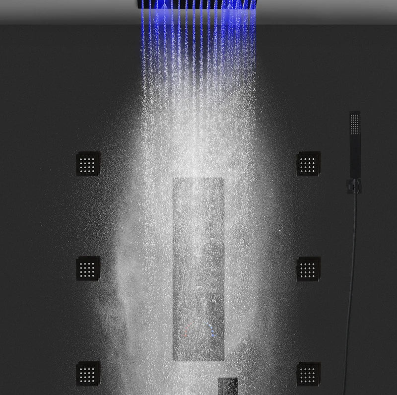 Luxury 16/20 inch rainfall mist spray LED shower head set with massage jets and temperature control, by 𝕄𝕔 𝕋𝕙𝕖 𝔹𝕝𝕒𝕔𝕜 𝔻�