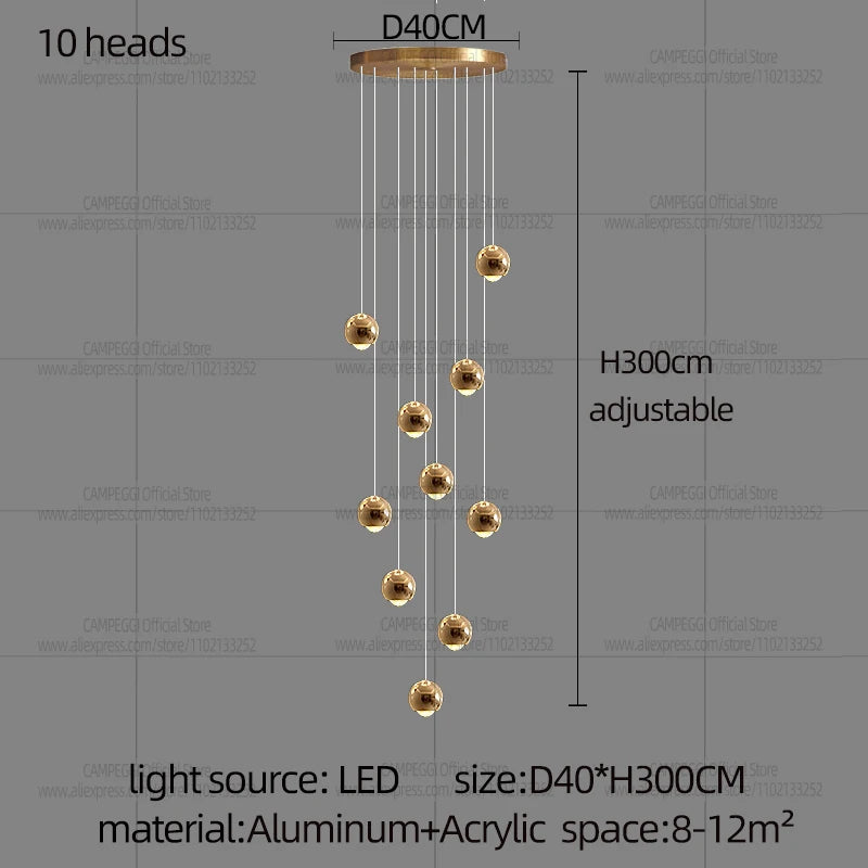 Modern MC THE BLACK DIAMOND LED staircase pendant light hanging in a living room, showcasing sleek design and ambient lighting.