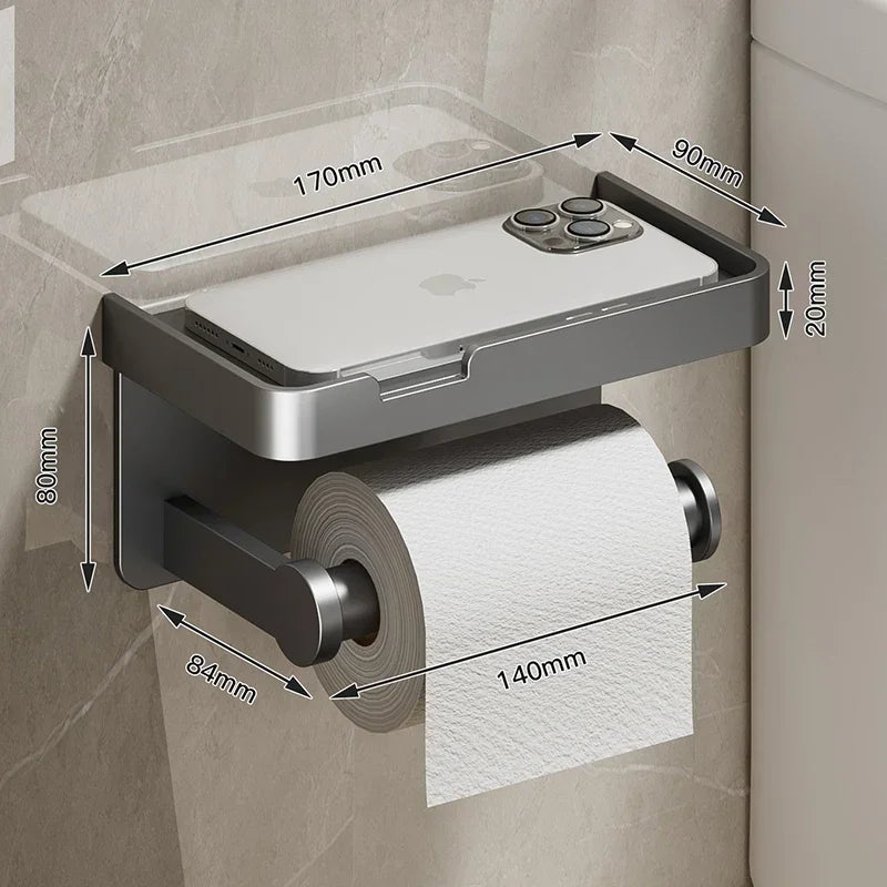 Black gold toilet paper holder by MC THE BLACK DIAMOND, bathroom accessory mounted on wall with sleek design.
