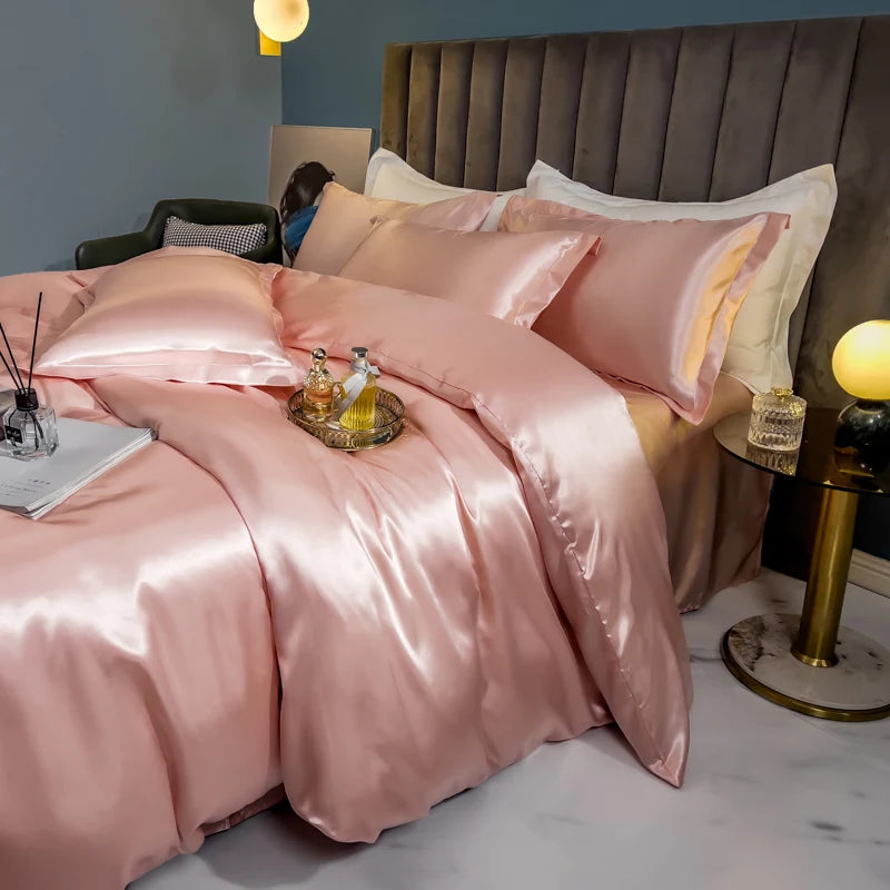 Luxury solid silk bedding set with duvet cover, bedsheet, and rayon satin pillowcases by ๐๐ ๐๐๐ ๐น๐๐๐๐ ๐ป๐๏ฟฝ