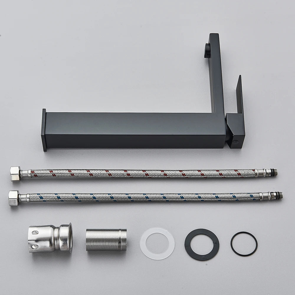 Matte black stainless steel bathroom sink faucet with hot and cold water mixer, deck-mounted waterfall style tap from ๐๐ ๐๐๐ ๐น๐๐๐๐ ๐ป๏ฟฝ