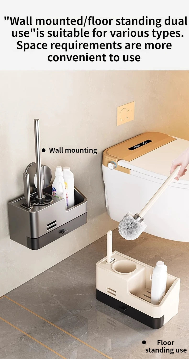 Wall-mounted bathroom storage rack with suction cups and toilet brush from 𝕄𝕔 𝕋𝕙𝕖 𝔹𝕝𝕒𝕔𝕜 𝔻𝕚𝕒𝕞�