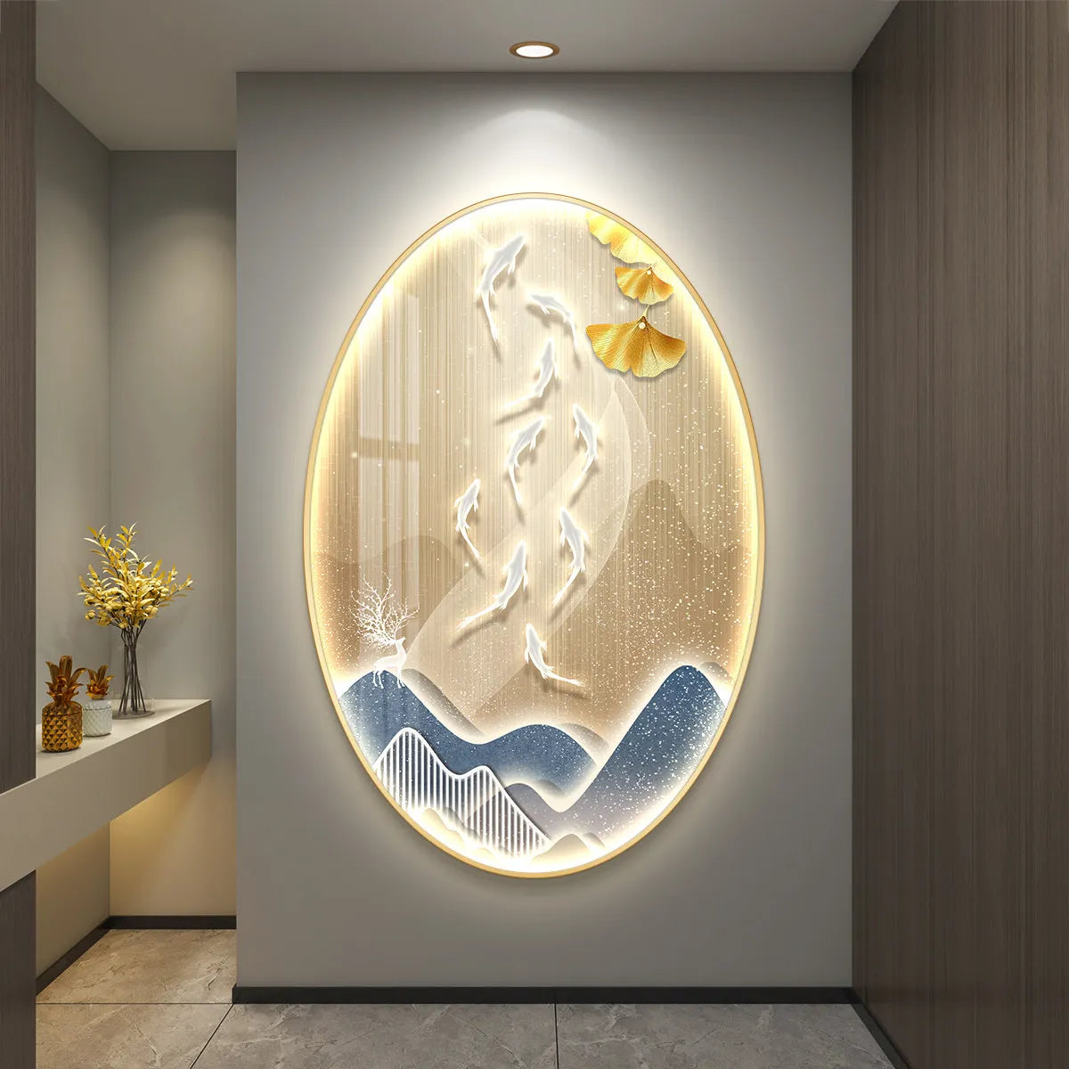 Light Luxury Wall Art Nine Fish Picture Entrance Wall Decor Aesthetic High End Living Room Corridor Luminous LED Light Painting - ๐๐ฎ ๐๐๐ ๐น๐๐๐๐ ๐ป๐๐๐๐ ๐๐