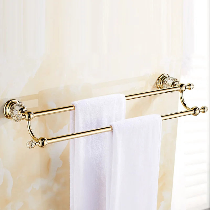 Luxury Gold Polished Brass Bathroom Accessories Set - Wall-Mounted Crystal Bath Hardware Collection - https://mohammadcollection.com