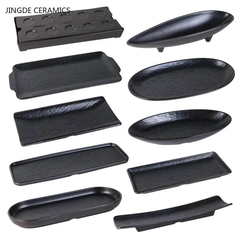 Black frosted melamine dinner plate from Mc The Black Diamonds, Japanese sushi plate, durable snack and fruit dish, restaurant kitchenware