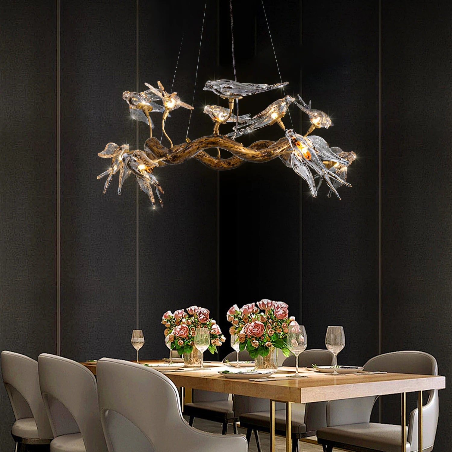 Vintage round bird ceiling chandelier with swallow design by MC THE BLACK DIAMOND, featuring classic chandelier lighting fixtures.