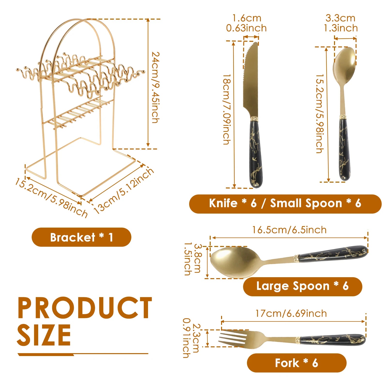 Stainless steel 24-piece tableware set with holder, including forks, knives, and spoons for 6, mirror polished from 𝕄𝕔 𝕋𝕙𝕖 𝔹𝕝𝕒𝕔𝕜