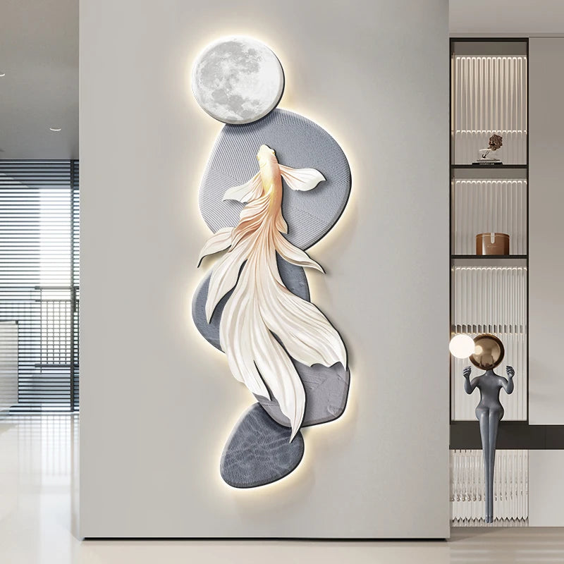 Modern koi wall decoration painting poster by MC THE BLACK DIAMOND featuring LED light accents for corridor and aisle luminous mural.