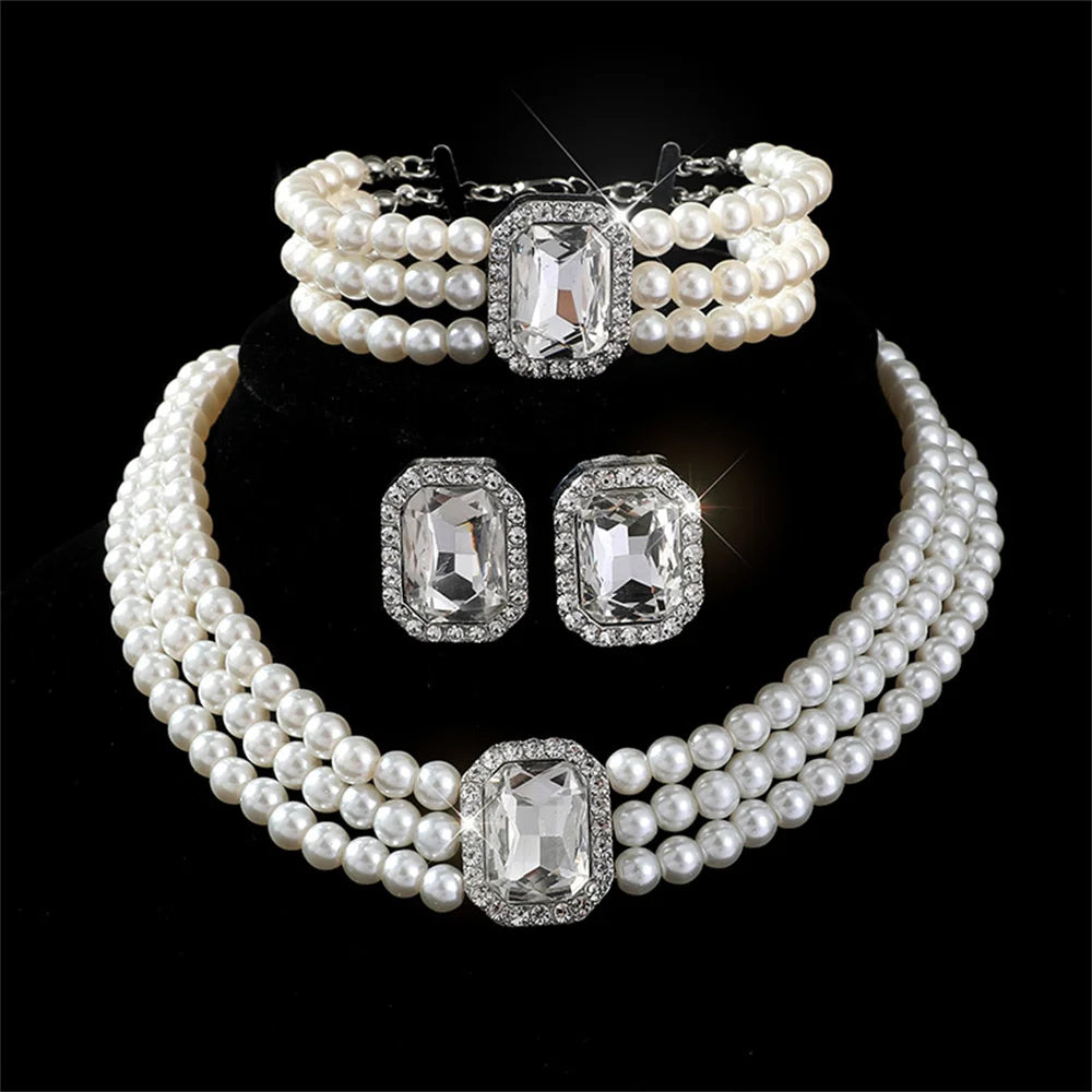 MC THE BLACK DIAMOND bridal jewelry set featuring a necklace and versatile earrings with elegant, sparkling design.