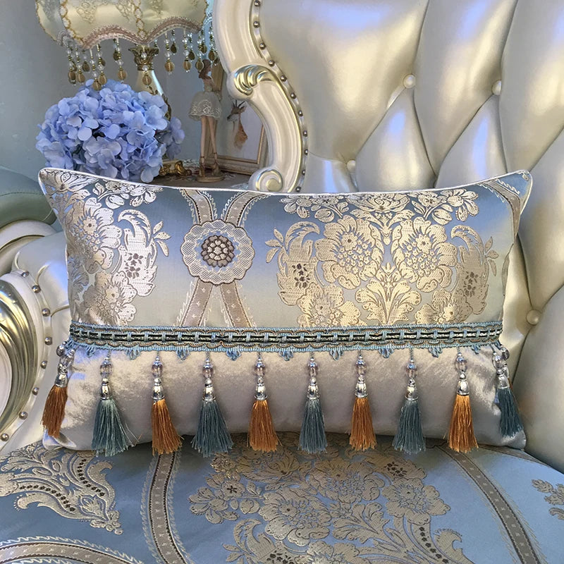 European luxury Jacquard tassel lace sofa pillow cushion cover with decorative rectangular design by 𝕄𝕔 𝕋𝕙𝕖 𝔹𝕝𝕒𝕔𝕜 𝔻𝕚𝕒