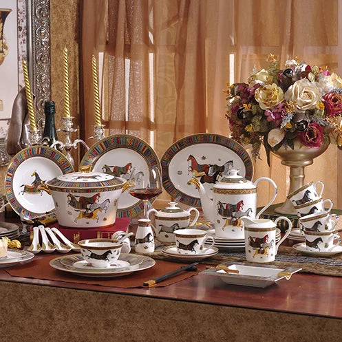 Elegant MC THE BLACK DIAMOND luxury dinnerware set with fine bone china, gold rim, and porcelain design for sophisticated dining.