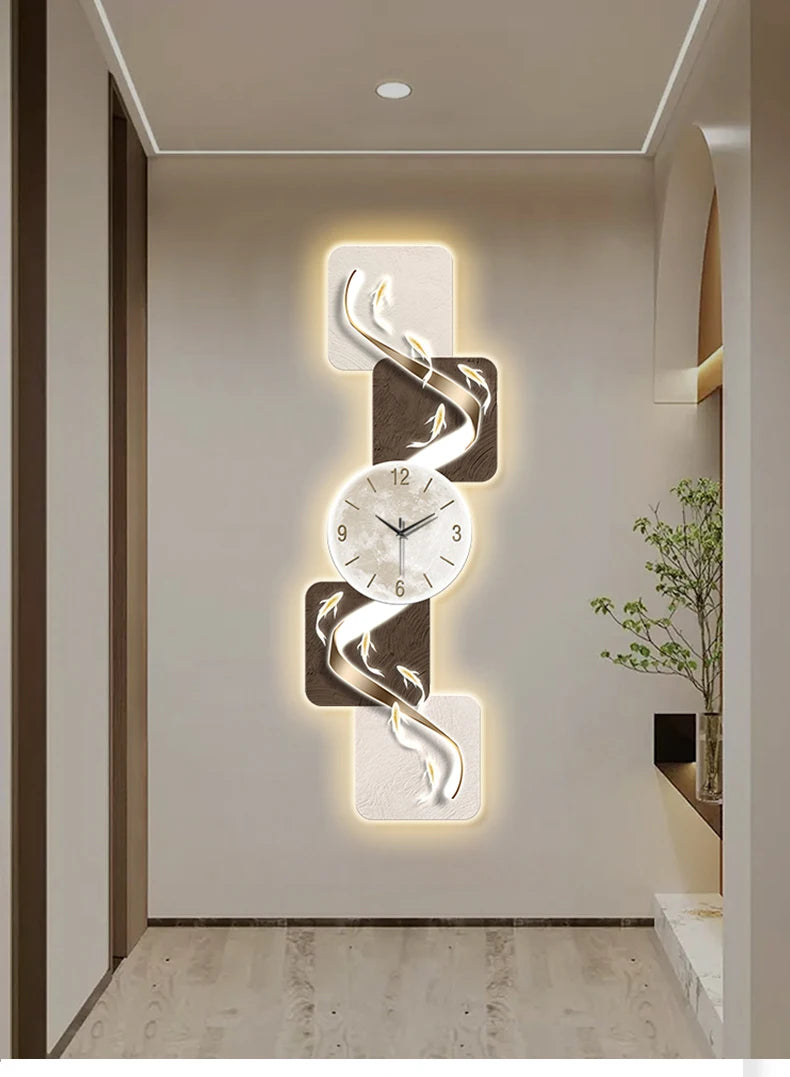 Modern Home Wall Decor Nine Fish Picture Wall Clock Living Room Corridor Mute Clock Painting Advanced Art LED Luminescent Mural - https://mohammadcollection.com