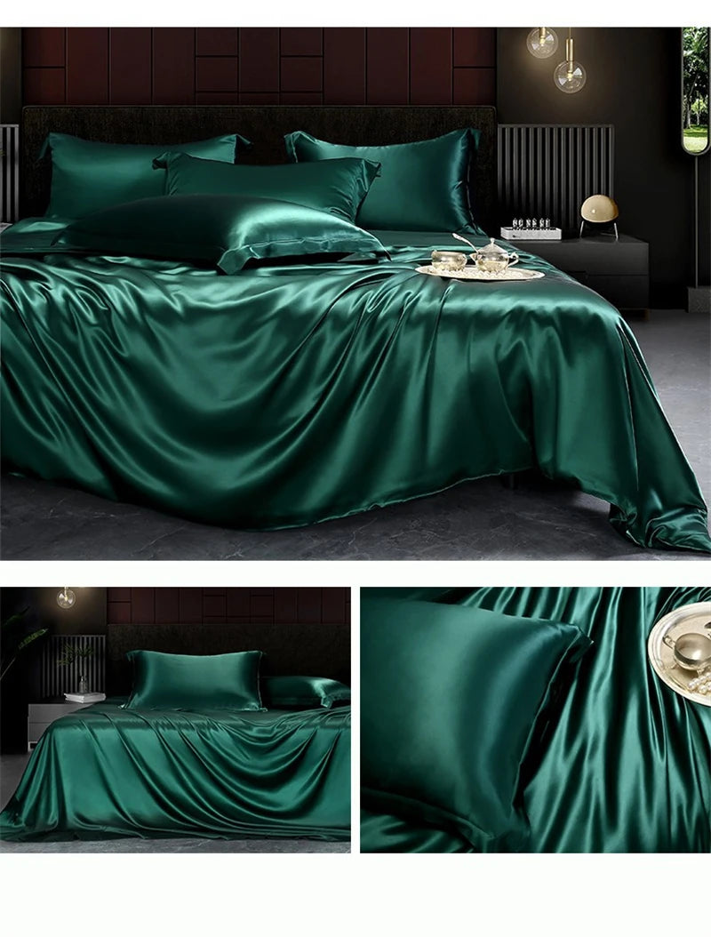 Solid silk bedding set with duvet cover, sheets, pillowcases, and bedspreads by 𝕄𝕮 𝕋𝕙𝕖 𝔹𝕝𝕒𝕔𝕜 𝔻𝕚�
