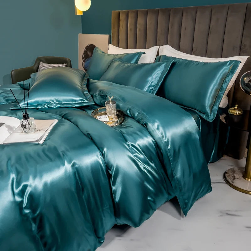 Solid silk bedding set with duvet cover, bedsheet, and rayon satin pillowcases from ๐๐ ๐๐๐ ๐น๐๐๐๐ ๐ป๐๐
