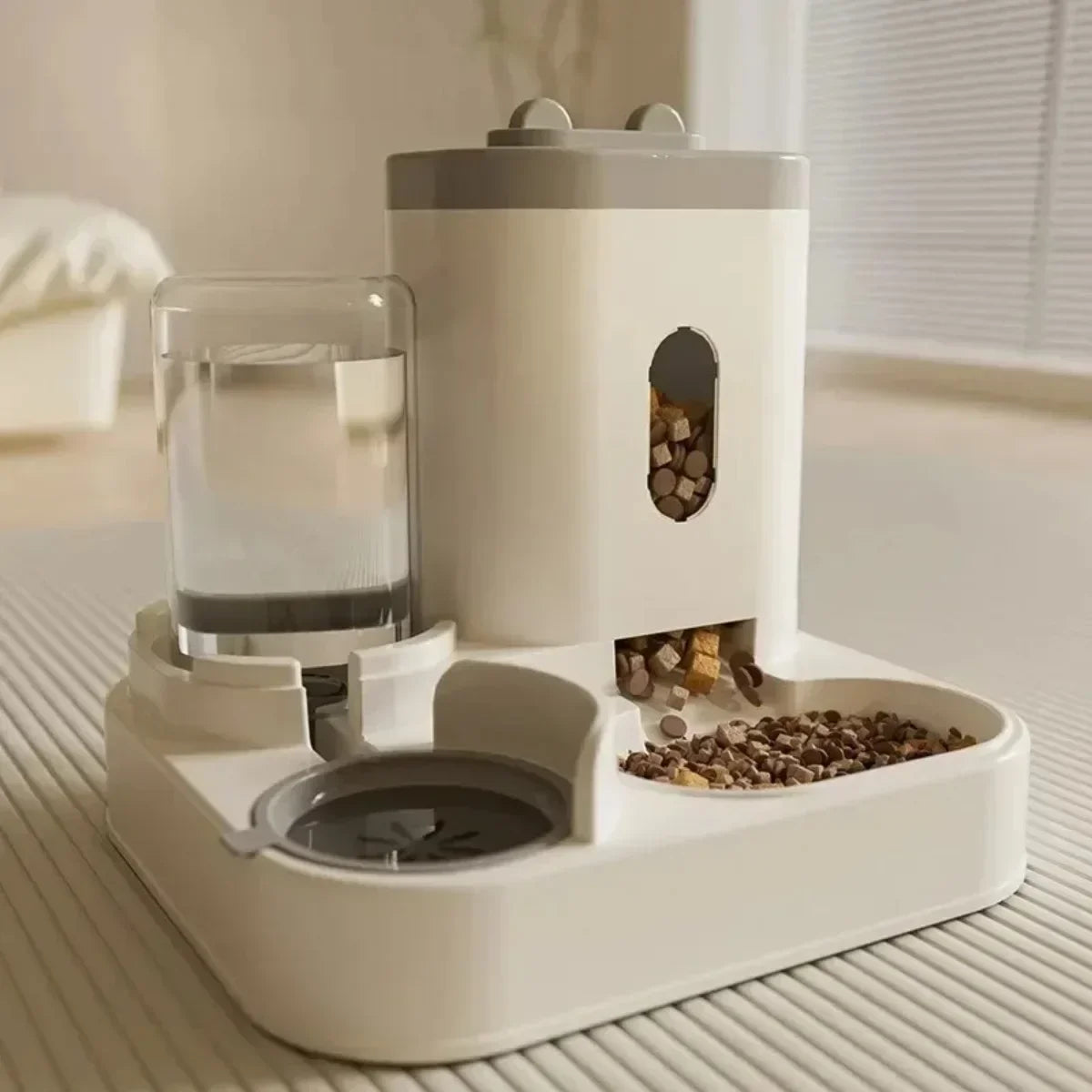 Automatic pet feeder and water fountain by MC THE BLACK DIAMOND with large capacity food storage for dogs and cats.