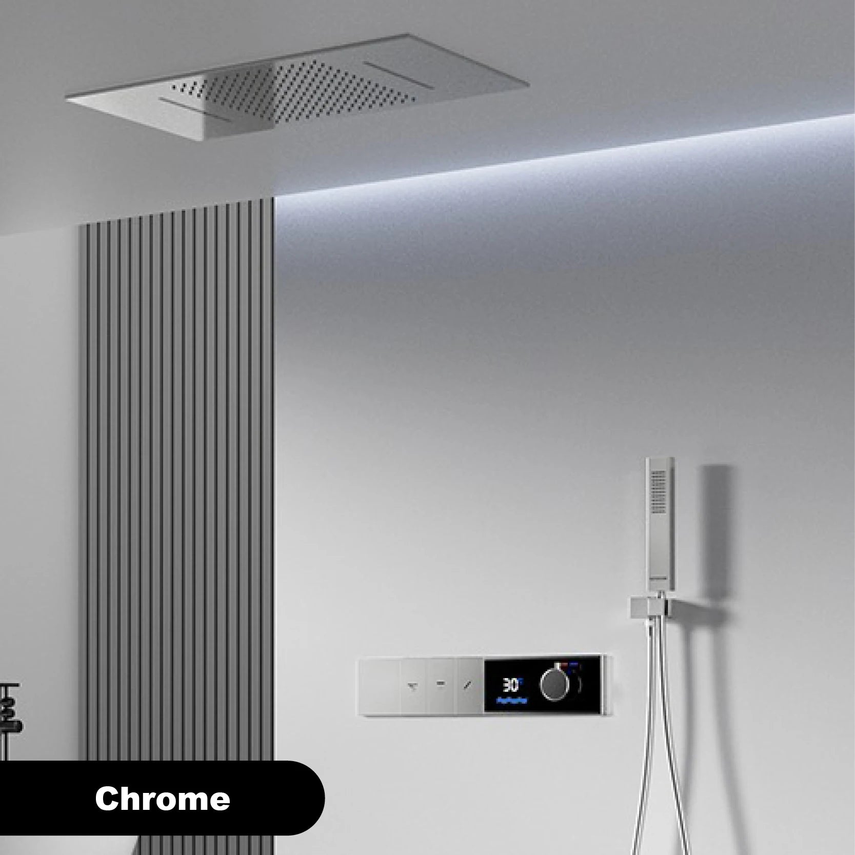 Luxury brass grey shower system with LED display, 3 spray modes, ceiling waterfall outlet, bath mixer from ๐๐ ๐๐๐ ๐น๐๐๐๐ ๐ป๏ฟฝ
