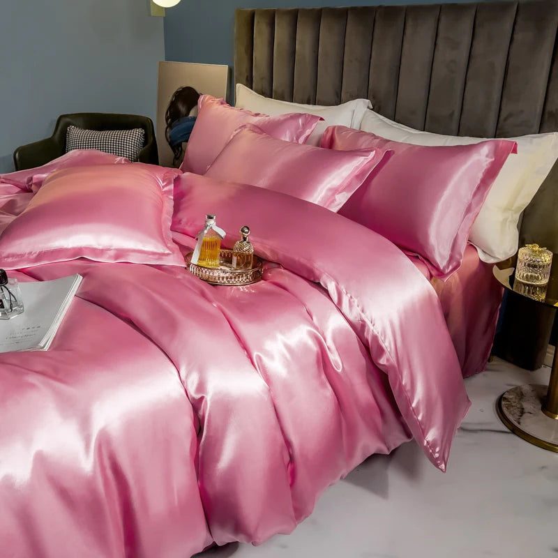 Solid silk bedding set with duvet cover, bedsheet, and rayon satin pillowcases from ๐๐ ๐๐๐ ๐น๐๐๐๐ ๐ป๐๐