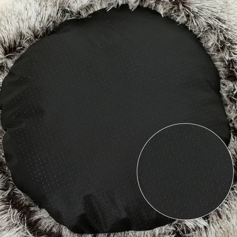 Warm plush round cat bed by MC THE BLACK DIAMOND, cozy pet cave with thick padding, ideal for small cats and kittens.