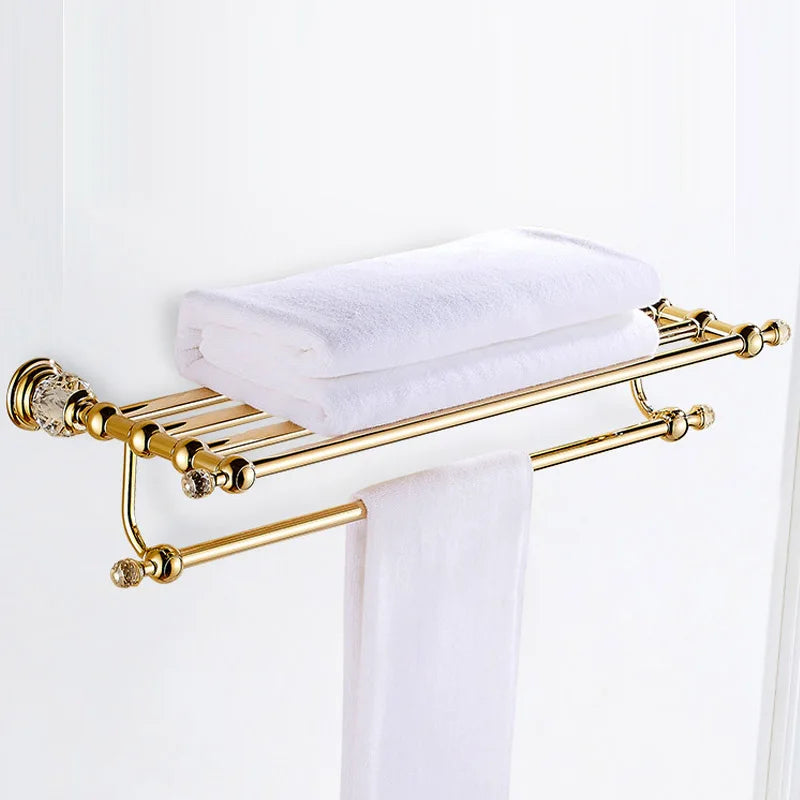 Luxury Gold Polished Brass Bathroom Accessories Set - Wall-Mounted Crystal Bath Hardware Collection - https://mohammadcollection.com