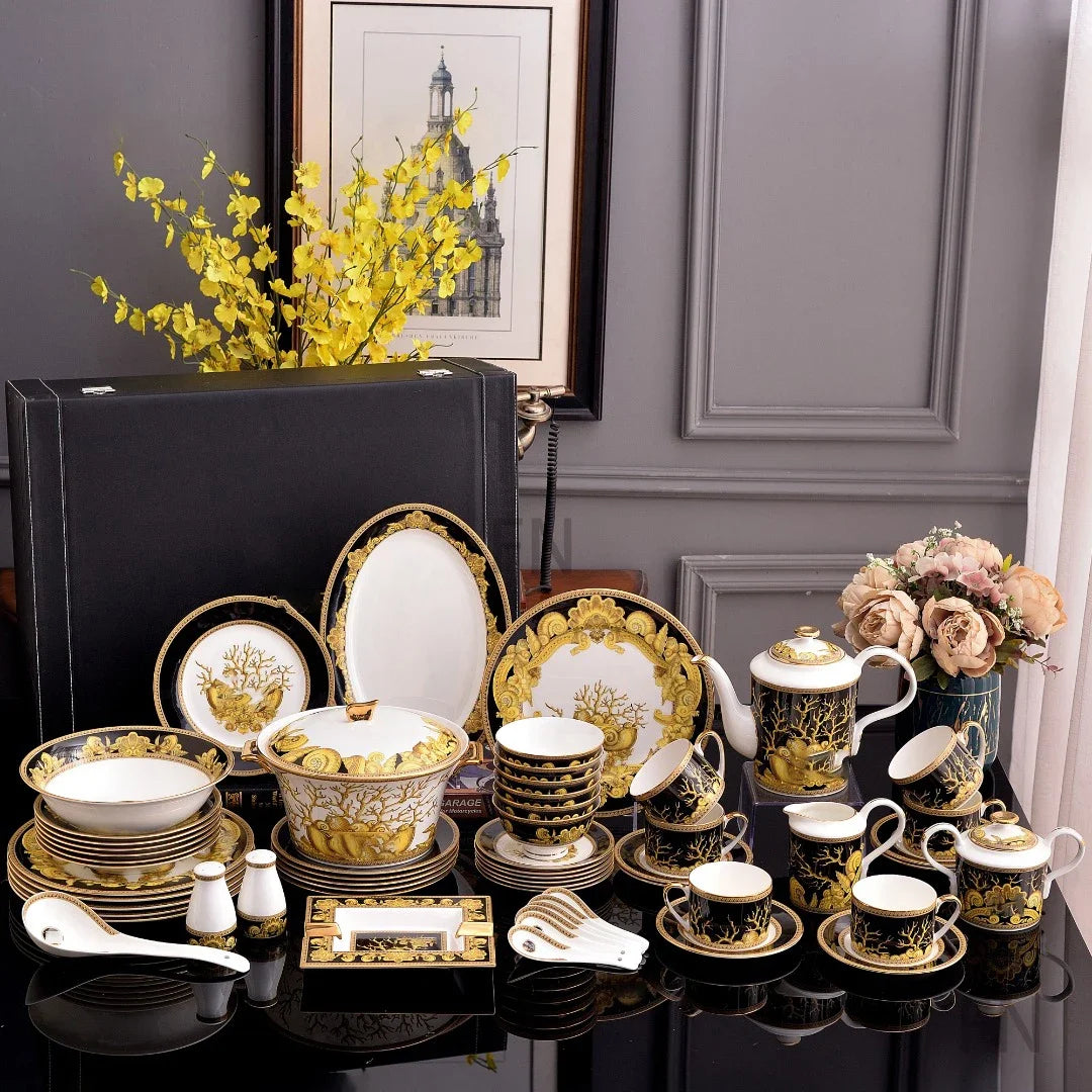 Set of 58-piece ceramic kitchen cookware and porcelain cutlery from 𝕄𝕔 𝕋𝕙𝕖 𝔹𝕝𝕒𝕔𝕜 𝔻𝕚𝕒𝕞�