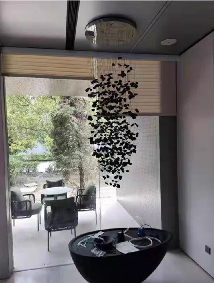 Black Art Luxury Stone Crystal Chandelier For Staircase Hallway Lobby Modern Cristal LED Hanging Lamp Home Indoor Light Fixtures