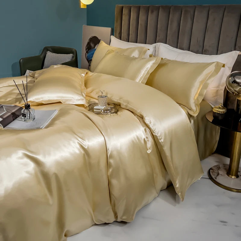 Solid silk bedding set with duvet cover, bedsheet, and rayon satin pillowcases from ๐๐ ๐๐๐ ๐น๐๐๐๐ ๐ป๐๐