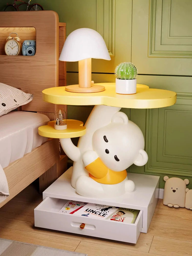 Cartoon Bear Statue Sofa Side Table Living Room Coffee Table Kawaii Room Decor Furniture Children&