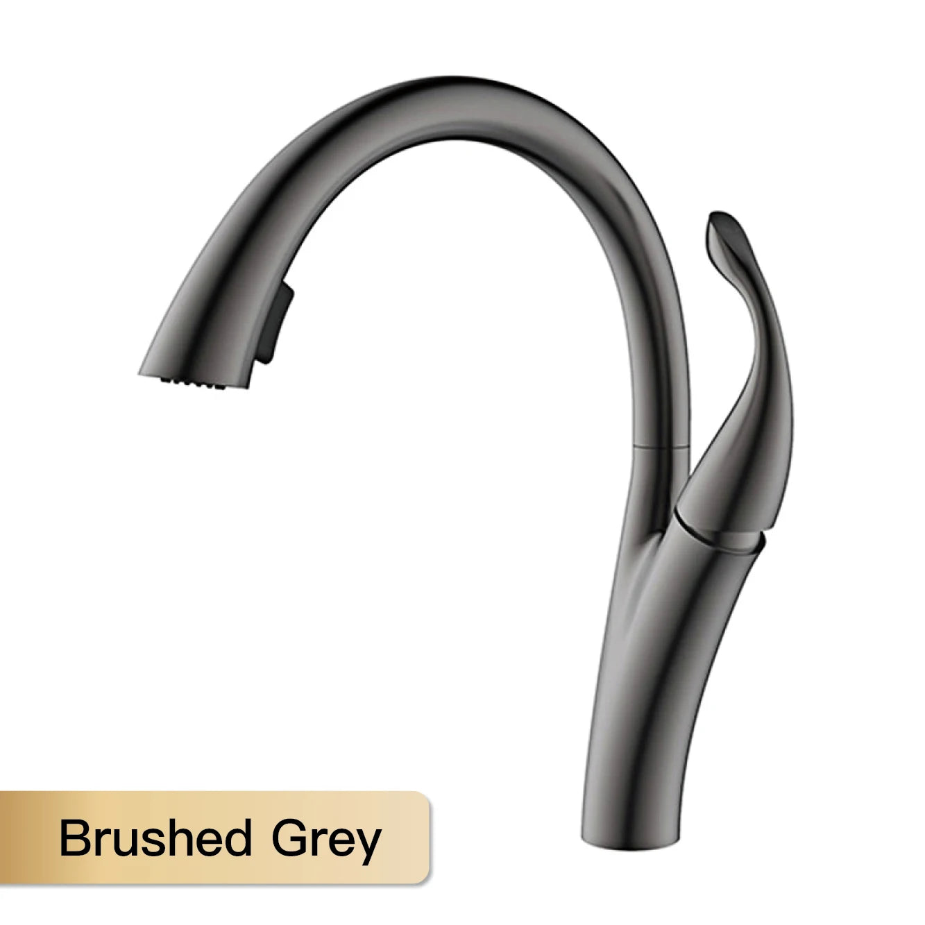 Modern black brass kitchen faucet with single handle, pull-out spout, hot and cold water, sleek design by MC THE BLACK DIAMOND.