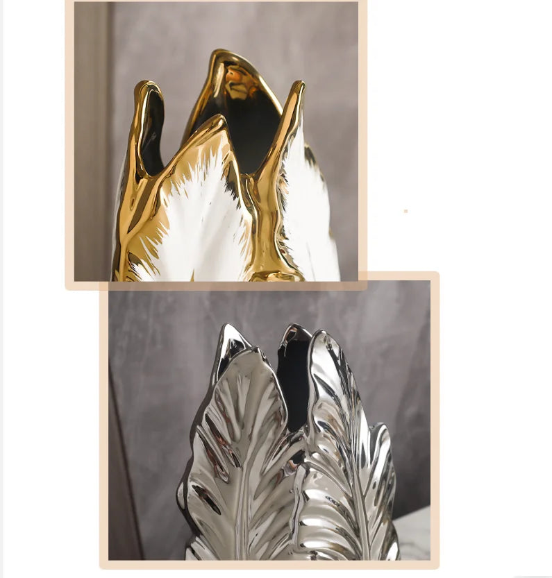 Elegant Nordic light luxury gold painted ceramic vase by MC THE BLACK DIAMOND, perfect for living room or porch decor.
