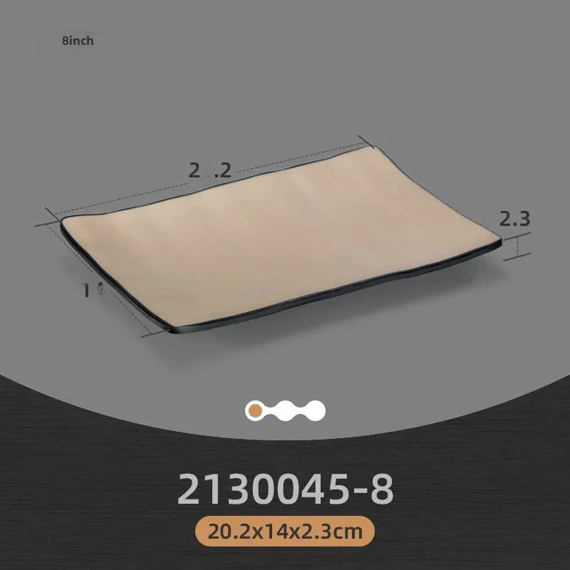 Rectangular Japanese-style melamine dinner plate with a barbecue platter design, durable with long-lasting coatings for kitchen use.