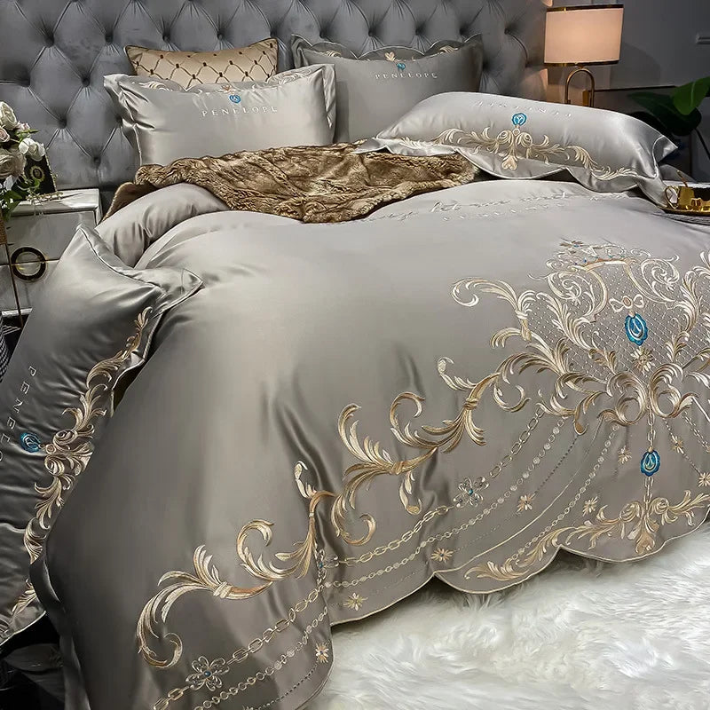European-style 100% cotton bed sheet four-piece set with ice silk quilt cover, high-end bedding by 𝕄𝕔 𝕋𝕙𝕖 𝔹𝕝𝕒𝕔𝕜 𝔻�