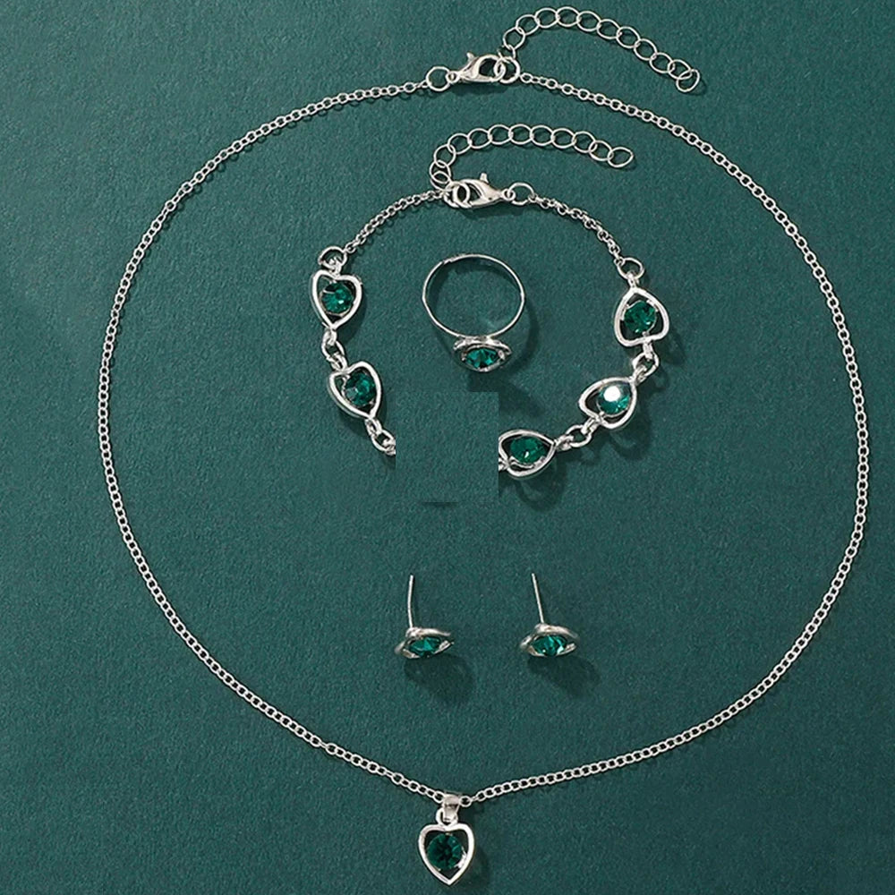MC THE BLACK DIAMOND women's jewelry set with fashion watch, heart rhinestone ring, necklace, and earrings for elegant dress style.