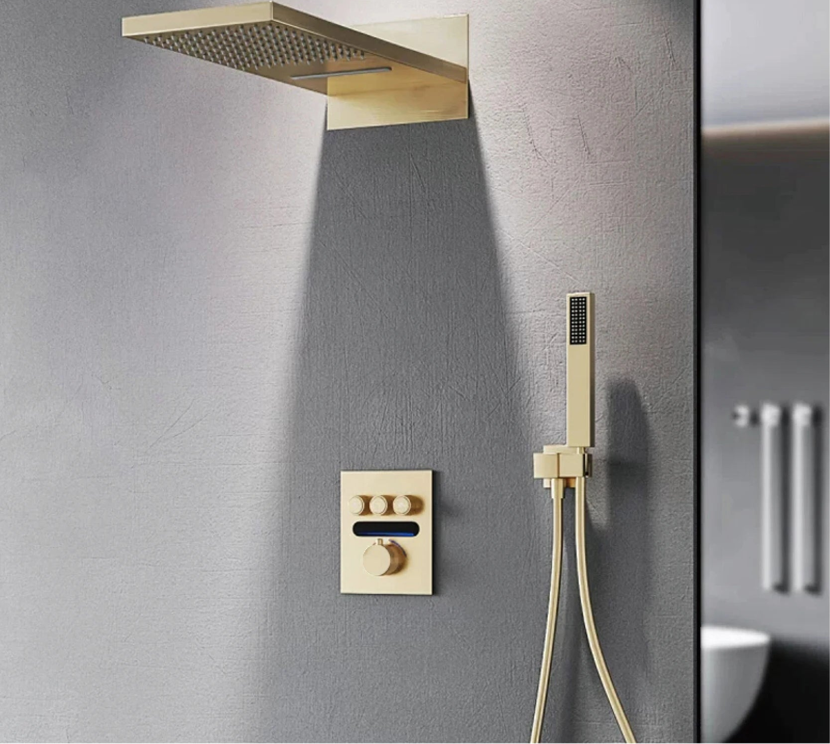Luxury MC The Black Diamonds gold LED digital display bath shower system with embedded hot and cold water ceiling mixer