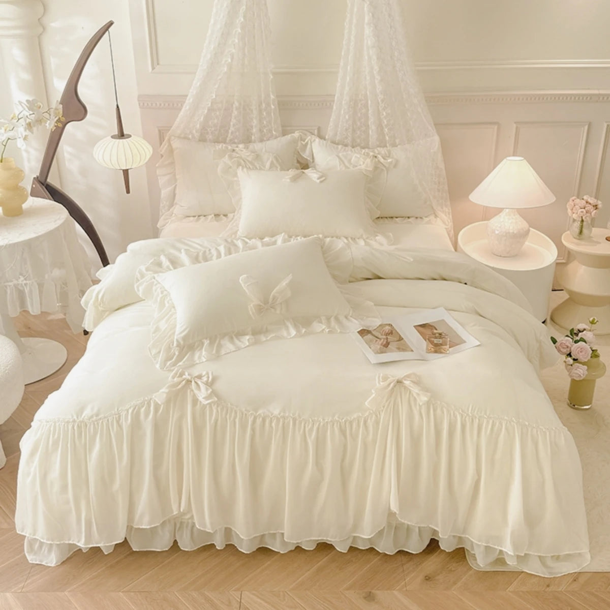 3-piece white bedding set with ruffled duvet cover from ๐๐ ๐๐๐ ๐น๐๐๐๐ ๐ป๐๐๐๐
