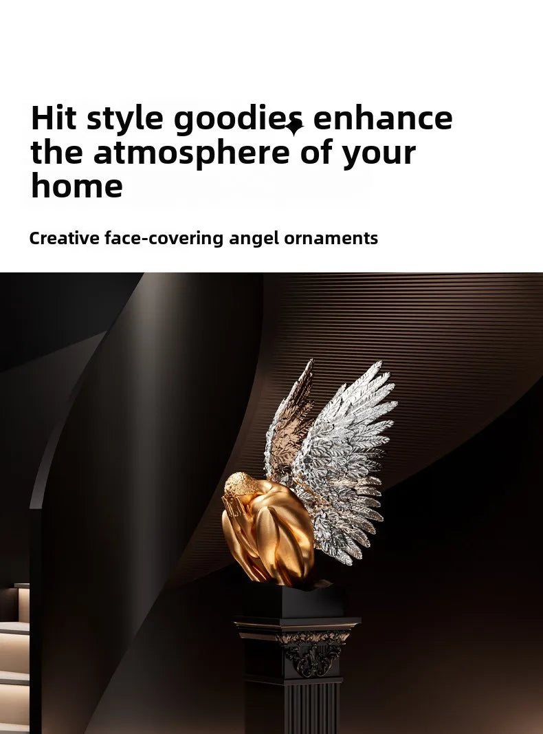 MC THE BLACK DIAMOND desk decoration featuring artistic wing statues with intricate detailing and a sleek, modern design.