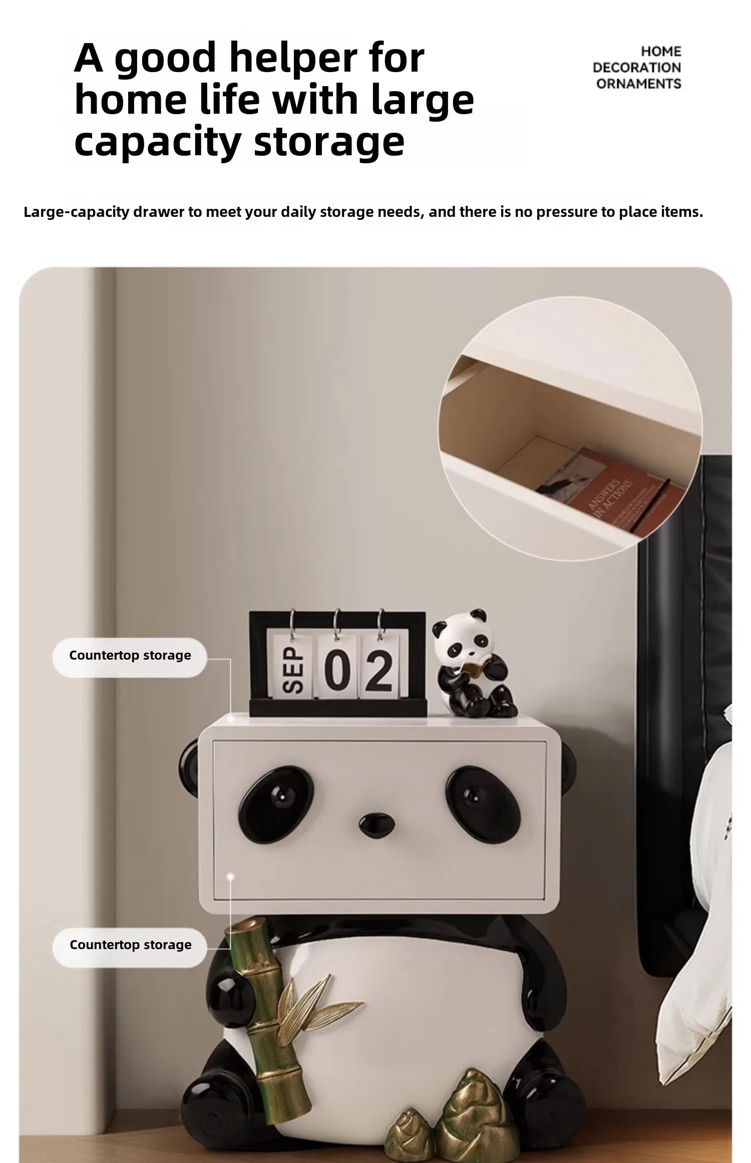 Cute Panda Bedside Table, Creative Floor Storage Ornament, Living Room, Bedroom, Sofa, Side Cabinet, Home Decoration, Furniture - ๐๐ฎ ๐๐๐ ๐น๐๐๐๐ ๐ป๐๐๐๐ ๐๐