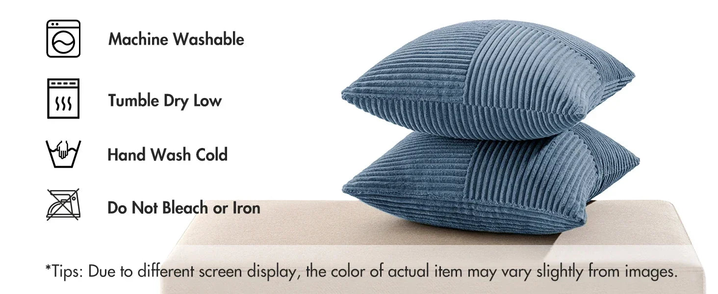 Mustard yellow corduroy pillow cover with boho spliced patchwork and textured design, soft cushion case for sofa or bed.