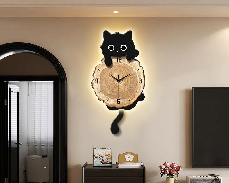 Luminous wall clock with LED light painting and cartoon poster design, perfect for living room decor by MC THE BLACK DIAMOND.