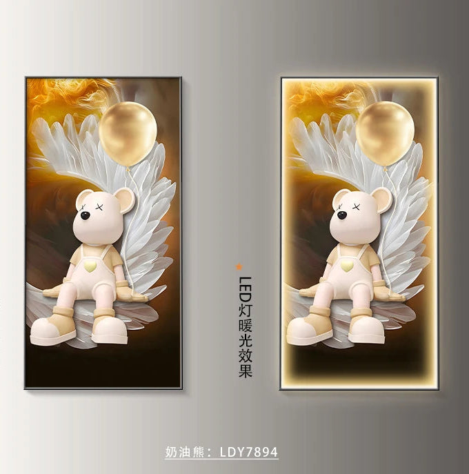 Modern cartoon bear wall decor poster by MC THE BLACK DIAMOND, luminous LED painting for living room or corridor decoration.