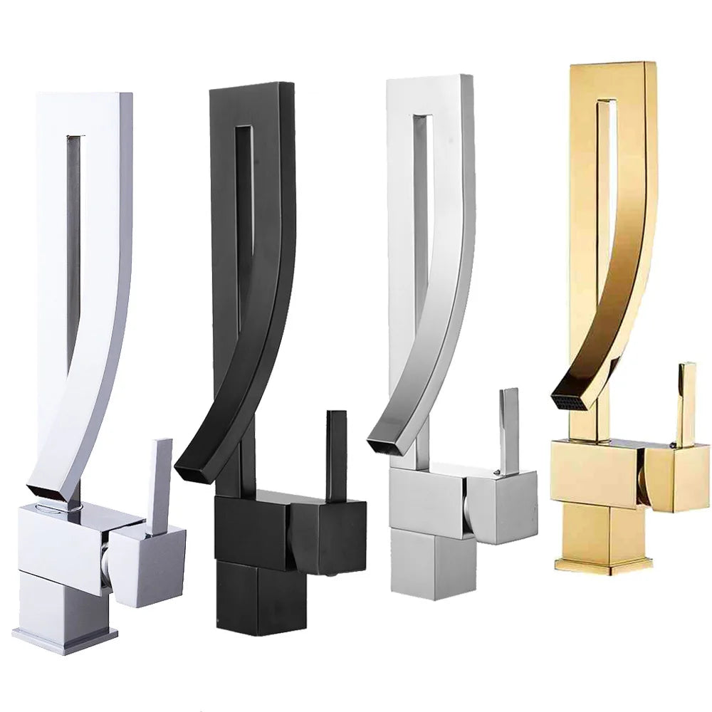 MC Elegant Brass Bathroom Square Basin Faucet for bath sink, featuring a modern design and durable black finish.