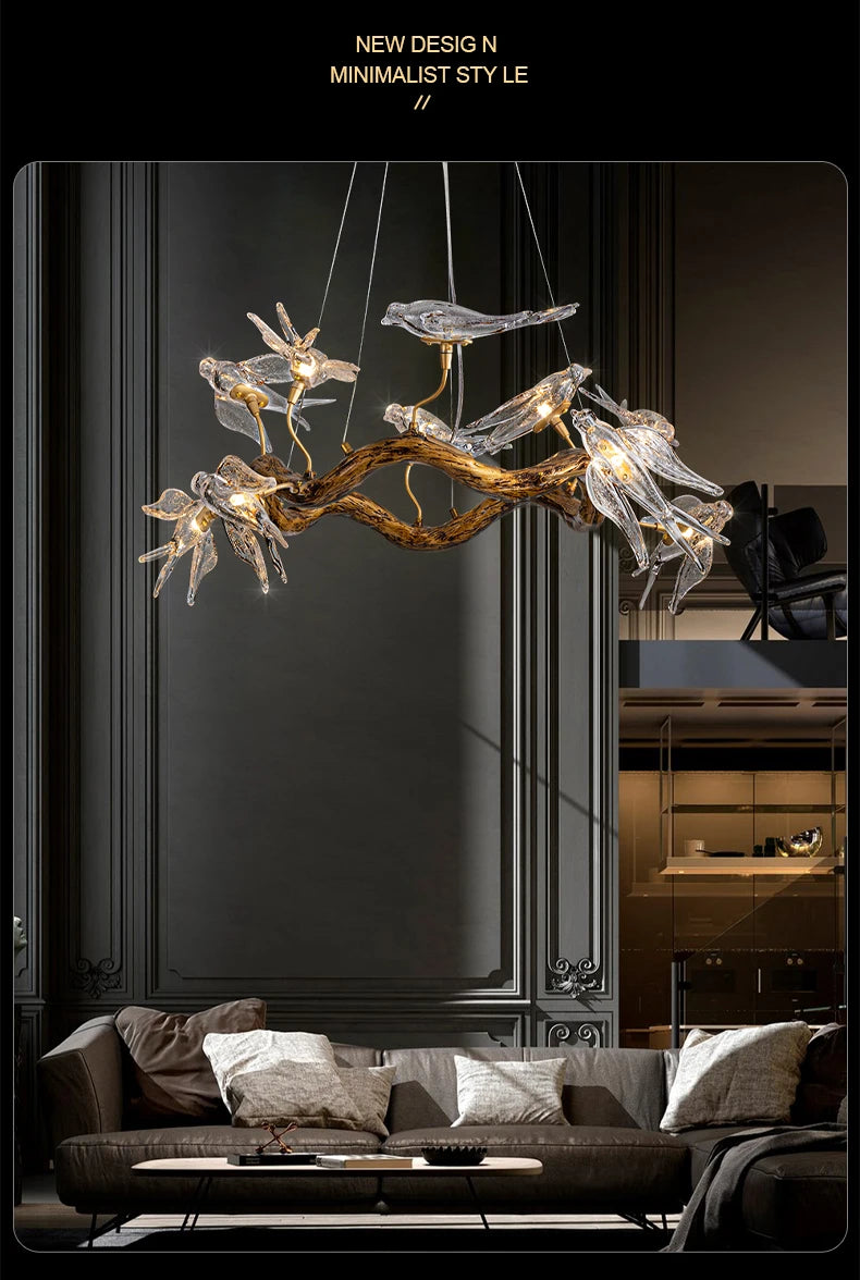 Vintage round bird ceiling chandelier with swallow design by MC THE BLACK DIAMOND, featuring elegant lighting fixtures.