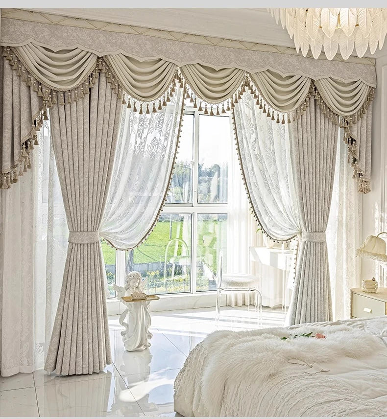 New Relief Jacquard Beige Chenille Curtains for Living Rooms Bedrooms Balconies Villas Custom Window Screens Valance - https://mohammadcollection.com