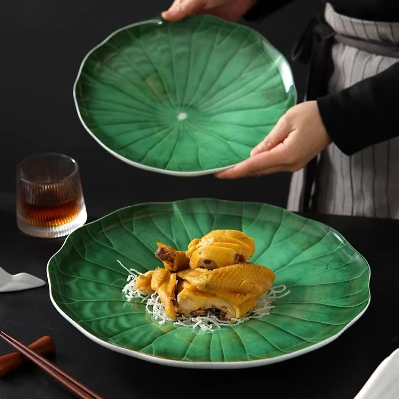 Unique Green Lotus Leaf Plate H